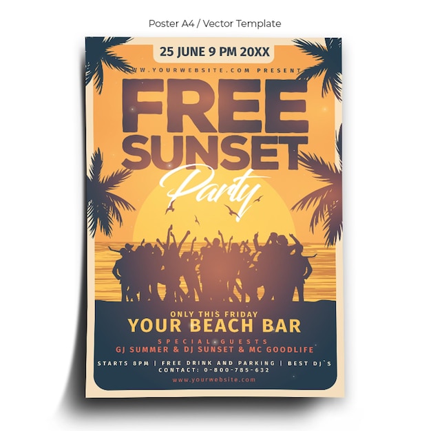 Gratis postersjabloon voor zonsondergangfeest