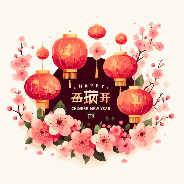 Vector gratis vector 2023 chinees gelukkig nieuwjaar lantaarn en sakura bloem