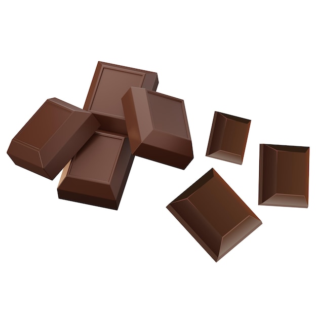 Gratis vector 3d realistische chocolade stukken bruine heerlijke bars voor verpakking mock-up pakket
