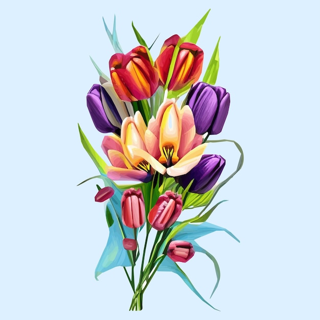 Gratis vector achtergrond met tulpen Hand getekende illustratie Happy mother's day Lente vakantie ontwerpsjabloon met roze tulp Leuke pasen set met bunny bloemen