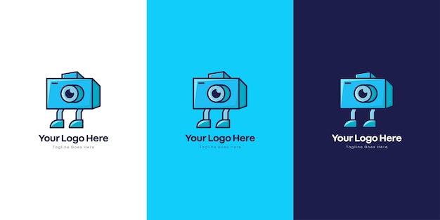 gratis vector camera mascotte fotocamera scène weergave logo ontwerpsjabloon