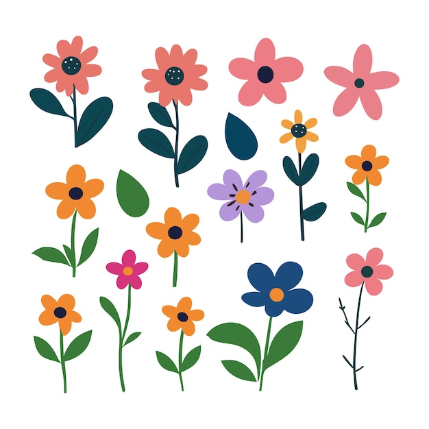 Vector gratis vector cartoon voorjaars bloemen collectie