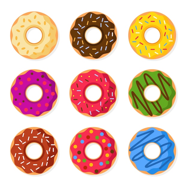 Gratis vector donuts-collectie met plat ontwerp