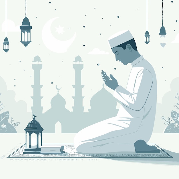 Gratis vector eid mubarak moslimman bidt namaz islamitisch gebed achtergrond sjabloon