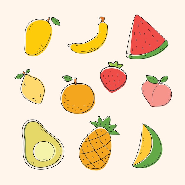 Gratis vector fruit bessen kleurrijke iconen collectie