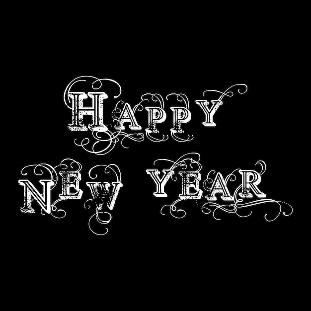 Gratis vector gelukkig nieuwjaar belettering. handgeschreven inscriptie met wervelingen, Happy new year poster.