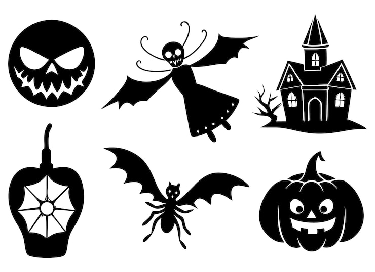Vector gratis vector halloween elementen icoon pakket in silhouet