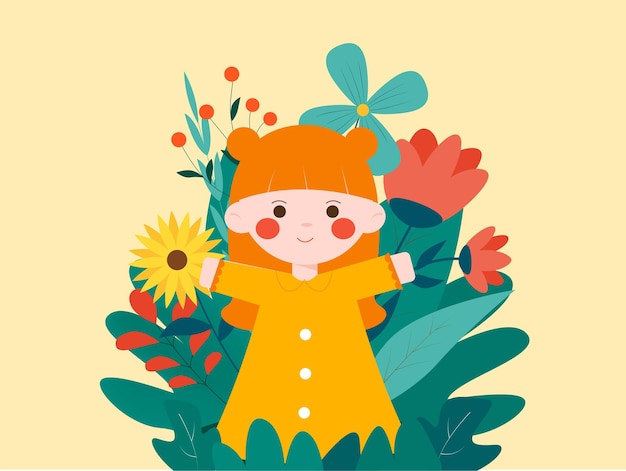 Gratis vector hand getrokken meisje bloem illustratie gelukkig vrouwen meisje