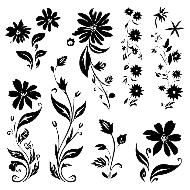 Gratis vector handgetekende bloemen en bladeren decoratie-elementen