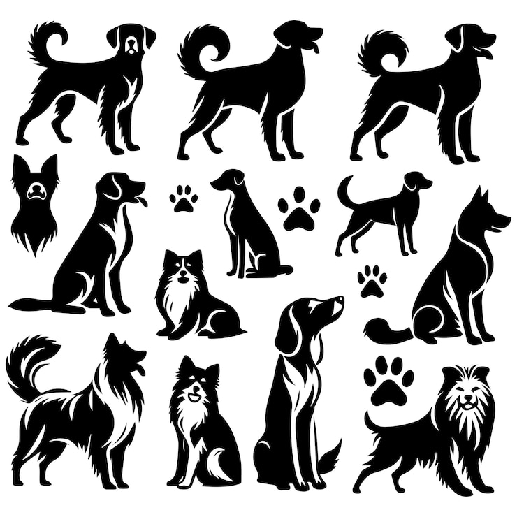 Vector gratis vector handgetekende hondensilhouet op witte achtergrond