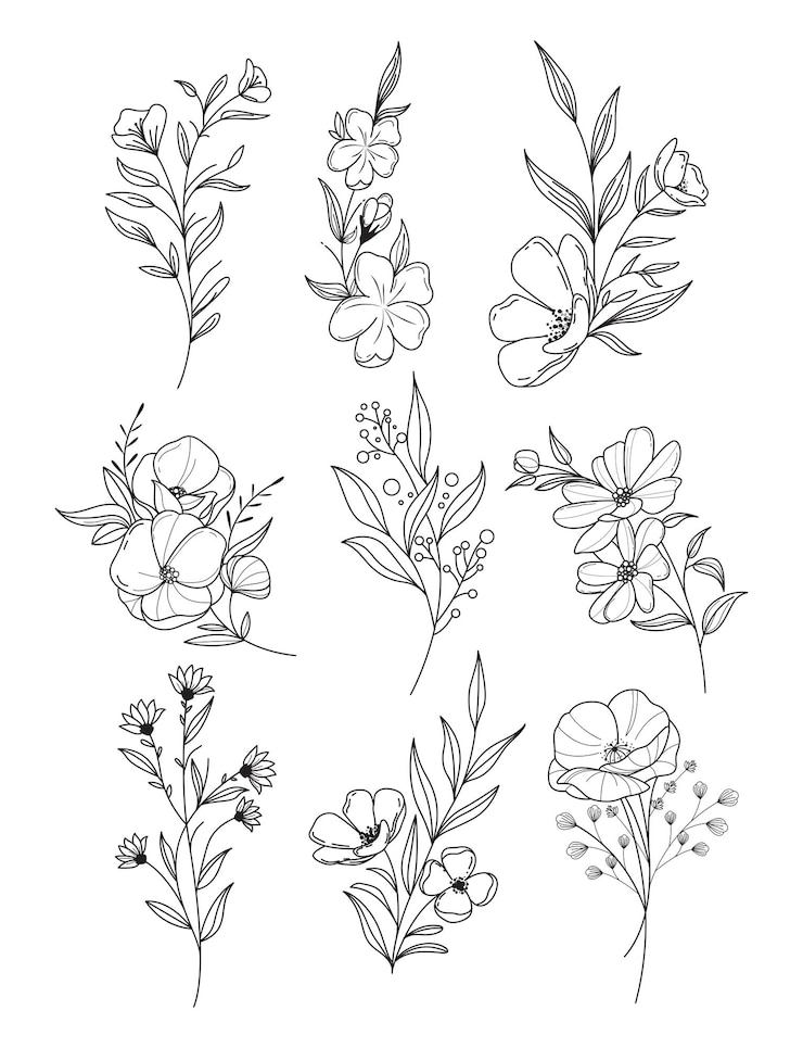 Vector gratis vector handgetekende platte ontwerp eenvoudige bloem overzicht