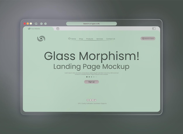 Vector gratis vector landing page template met glas morphism licht thema interface presentatie