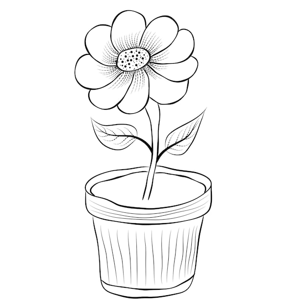 Vector gratis vector lijntekeningen en hand tekenen bloem kunst zwart-wit plat ontwerp eenvoudige bloem