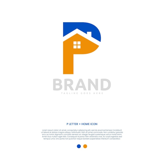 Gratis vector logo illustratie letter P huis blauwe en gele kleurstijl