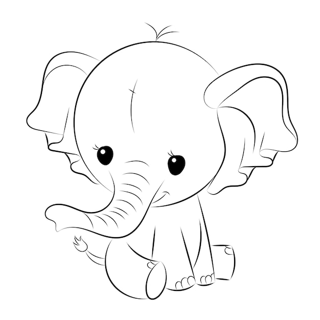 Vector gratis vector met de hand getekende olifant kleurpagina