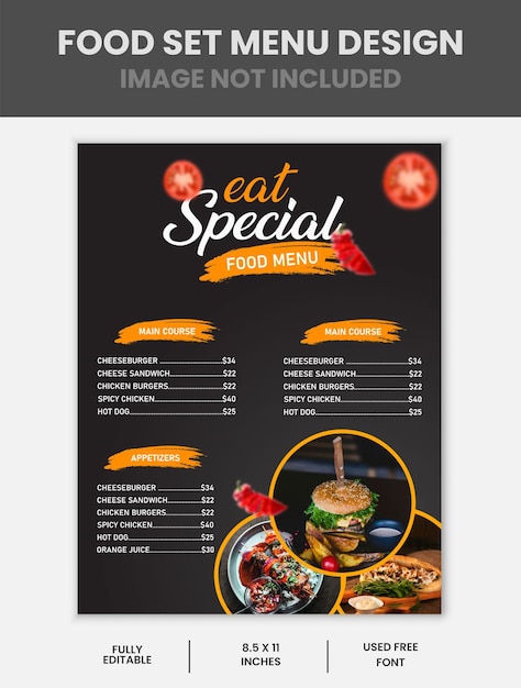 Gratis vector mooie voedsel menu ontwerp sjabloon