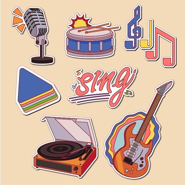 Vector gratis vector muzikale iconen stickers set