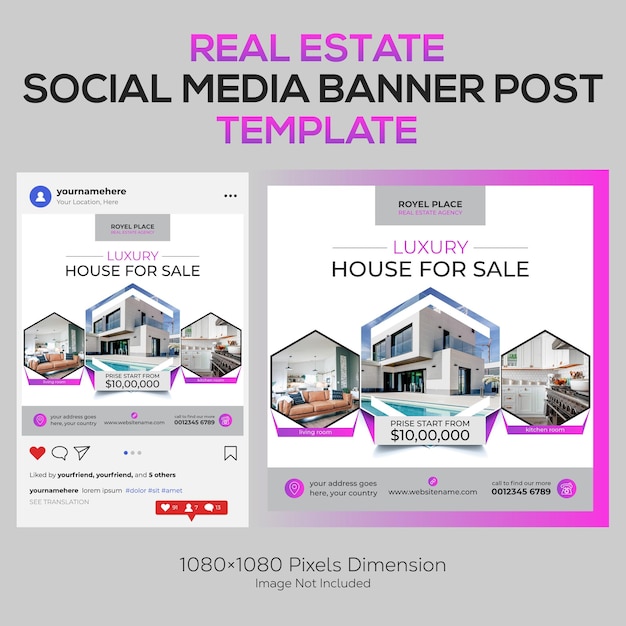 Gratis vector onroerend goed huis Instagram post of social media banner sjabloon