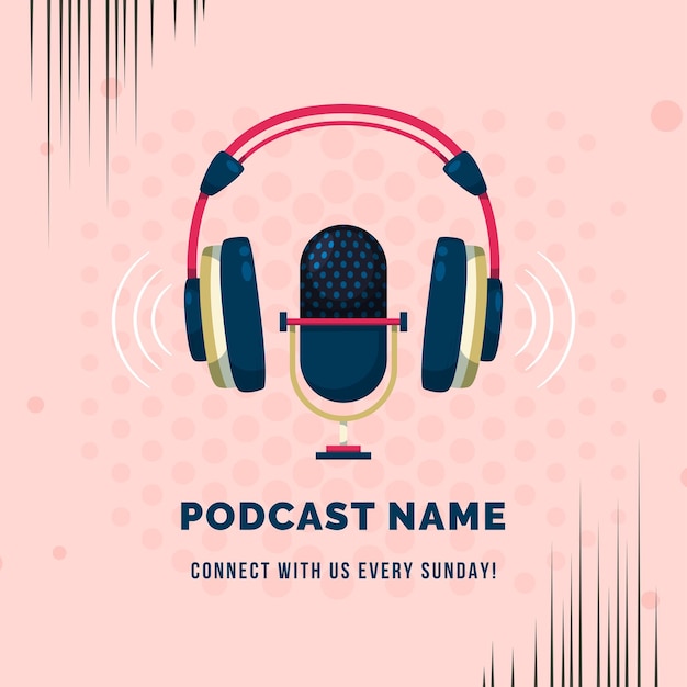 Gratis vector plat ontwerp podcast voorbladsjabloon