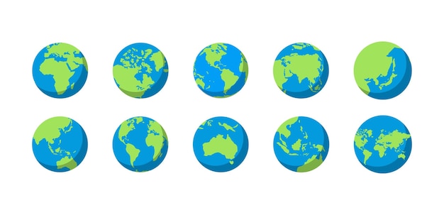 Vector gratis vector platte aarde globes instellen wereld globes kaart