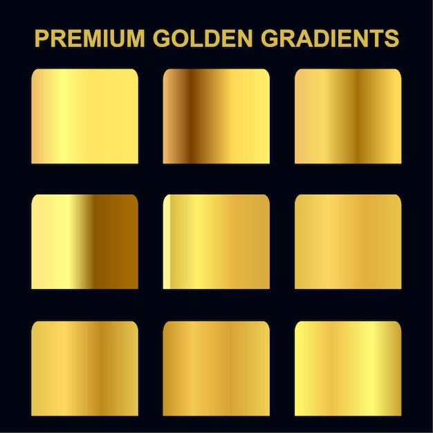 Gratis vector premium gouden verlopen stalen en metallic gouden set