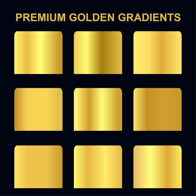 Gratis vector premium gouden verlopen stalen en metallic gouden set