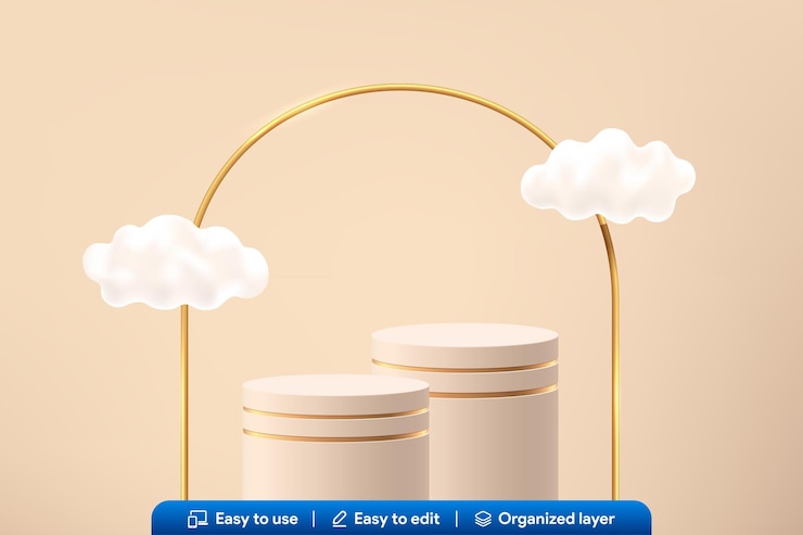 Vector gratis vector set abstract voor product display stand schoonheid kleur met wolk en goud