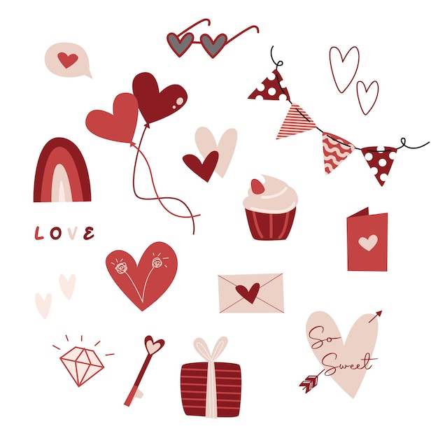 Vector gratis vector set van valentijnsdag doodles