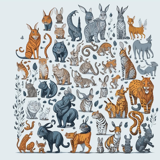 gratis vector set wilde dieren zwart en wit