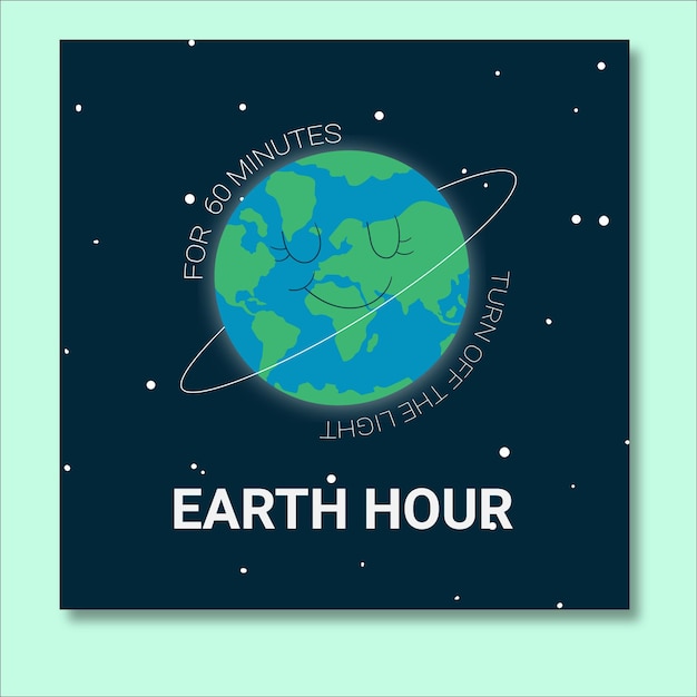 Gratis Vector Square Flyer Template voor Earth Day Celebration World Hour Day Social Media Post Design
