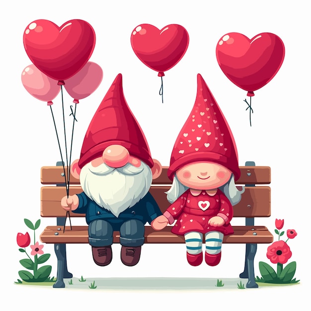Gratis Vector Valentijnsdag romantisch gnome paar
