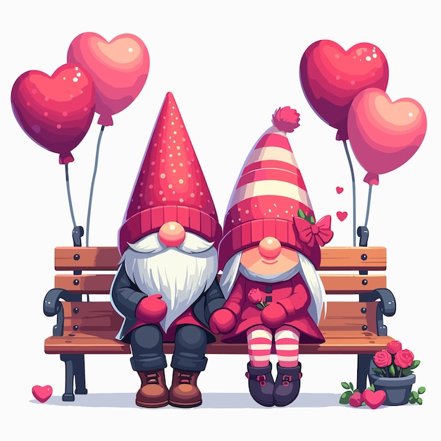 Gratis Vector Valentijnsdag romantisch gnome paar