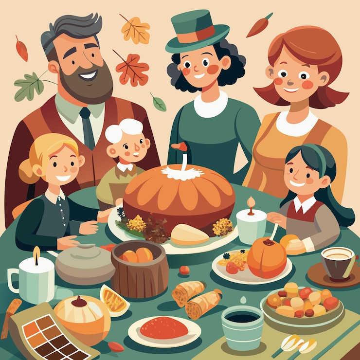 Vector gratitude and gathering a thanksgiving setting