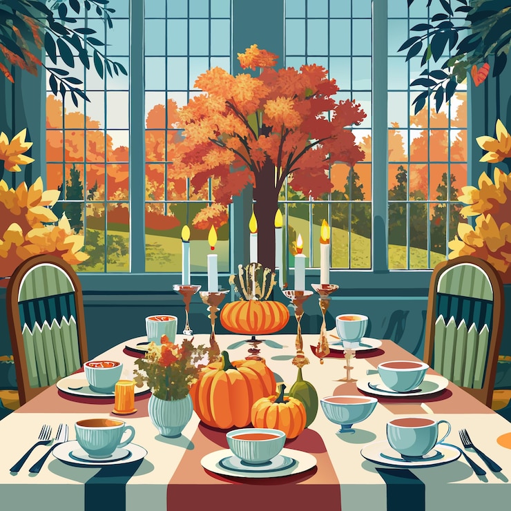 Vector gratitude and gathering a thanksgiving setting