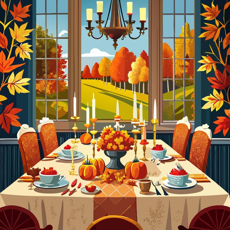 Vector gratitude and gathering a thanksgiving setting
