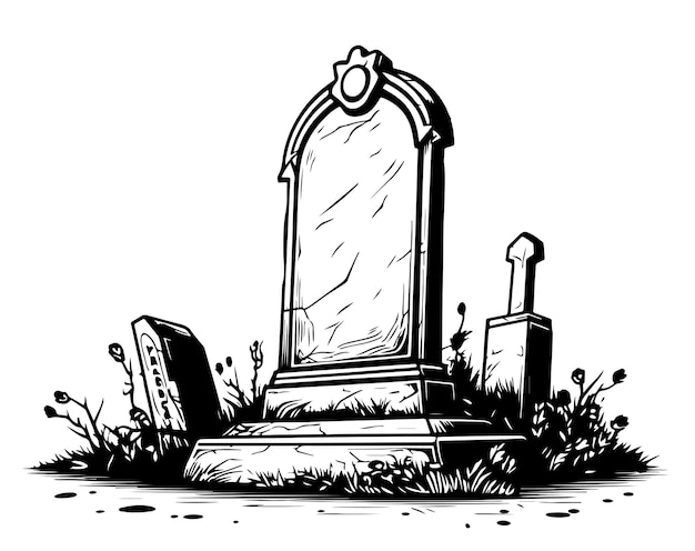 Grave retro sketch hand drawn vector illustration halloween