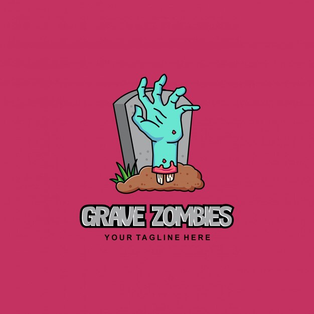 Grave design del logo zombie con stile piatto