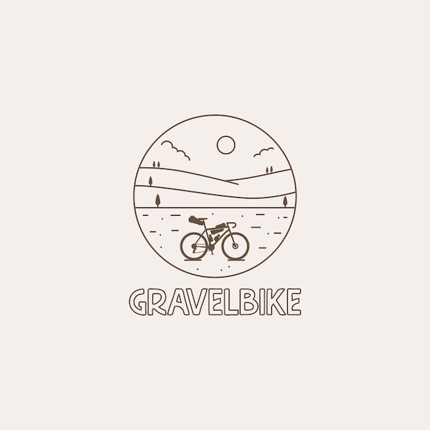 Gravel fiets in de natuur lijn kunst contour logo Natuur fietsen icoon fiets verpakking logo