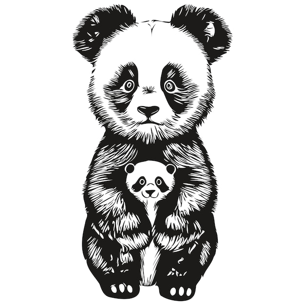 Graveren Panda illustratie in vintage handtekening stijl Panda's