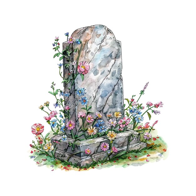 gravestone vector illustration in watercolor style