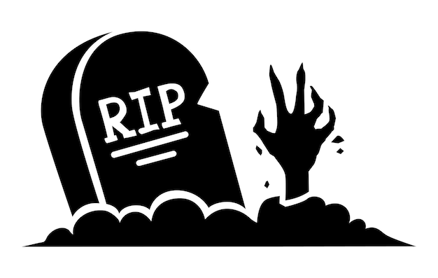 Gravestone with sticking out zombie hand Halloween Illustration