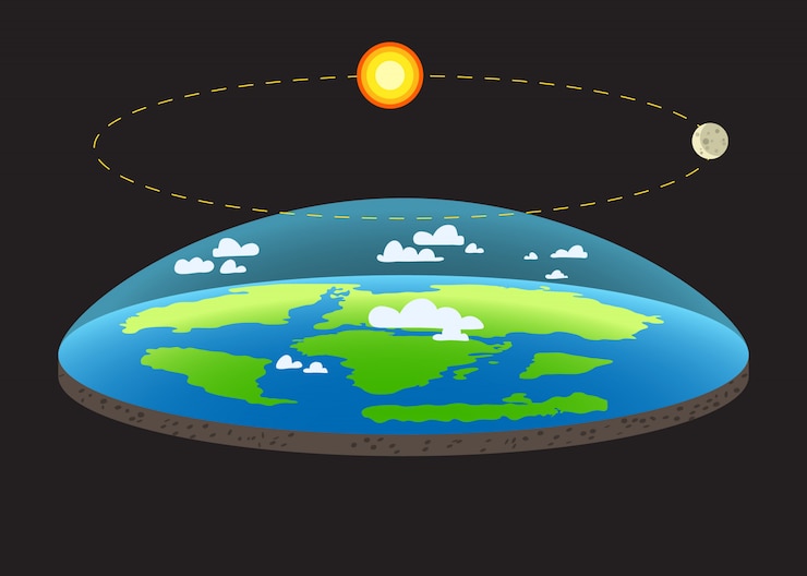 Vector gravitation on flat planet earth concept illustration with  and arrows that shows how force of gravity acts