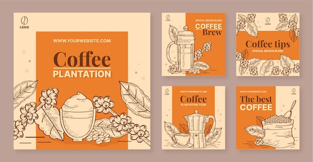 Vector gravure koffieplantage instagram post