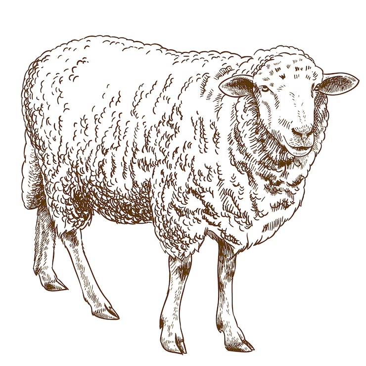 Vector gravure tekening illustratie van schapen