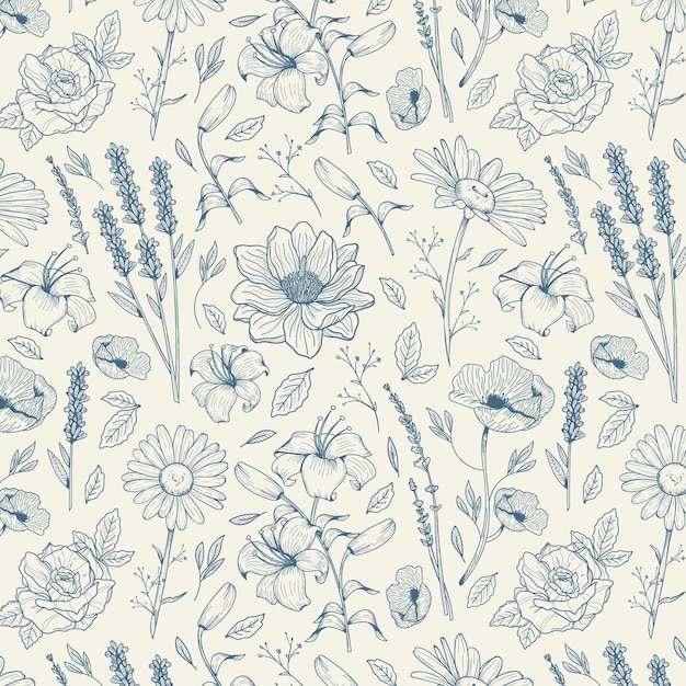 Gravure van handgetekende botanische patroon