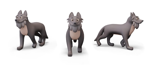 gray 3d wolf front and side view wild forest animal predator hunter