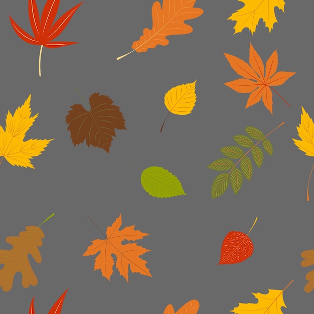 Gray autumn leaves seamless background leavesflowers pattern vector