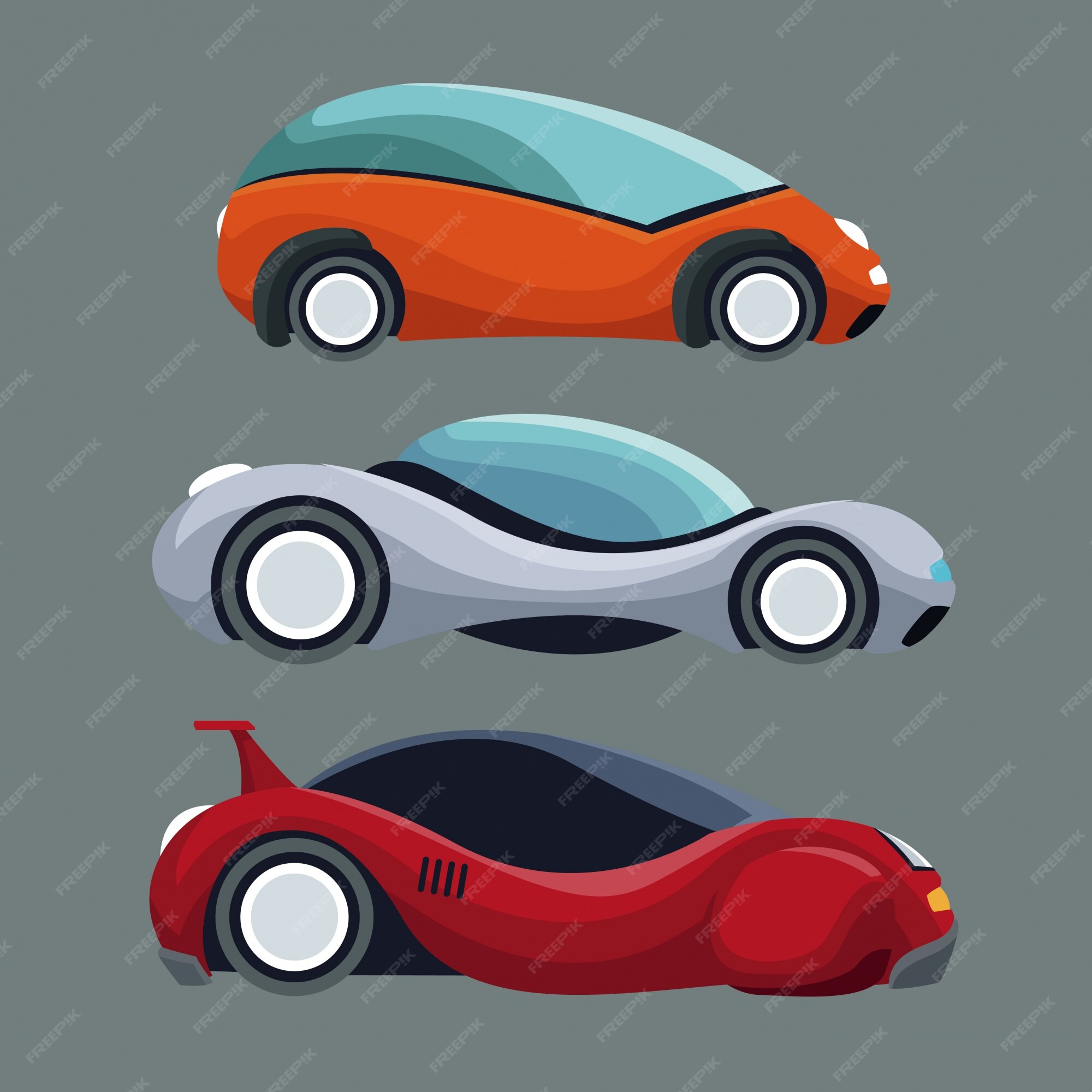 Cars icons set on gray background Royalty Free Vector Image