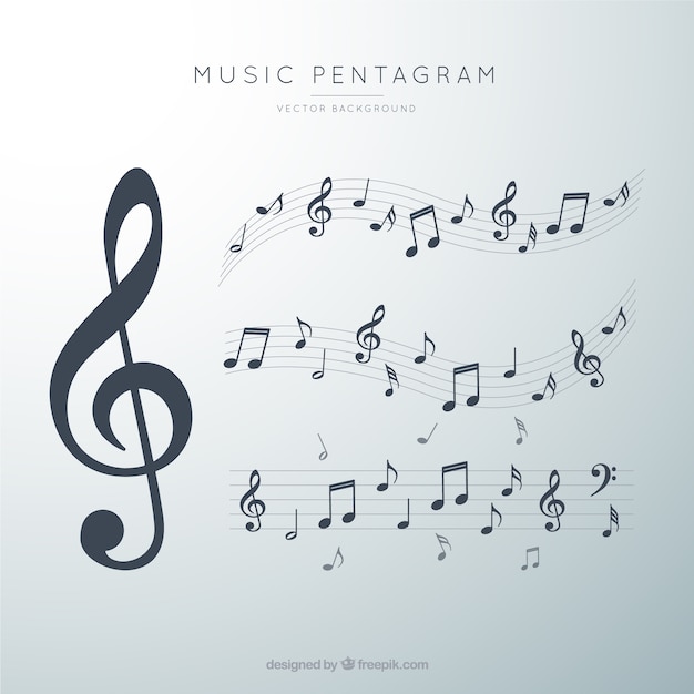 Vector gray background with three music staves