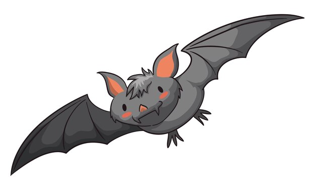 흰색 배경에 고립된 얼굴이 붉어진 채 날아다니는 회색 박쥐